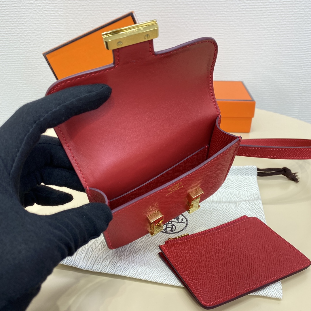 Hermes Constance Slim Wallet Belt Bag In Burgundy Epsom Leather